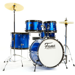 Fame 5-Piece Drum Set Blue: Комплект барабанів з бас-барабаном, томами, малим барабаном, фурнітурою та стільчиком, з аксесуарами та паличками