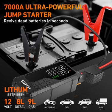 Пускозарядний пристрій для авто 7000A з компресором 150PSI, Powerbank 26800mAh для бензину (до 9л) та дизеля (до 8л), LED-ліхтар