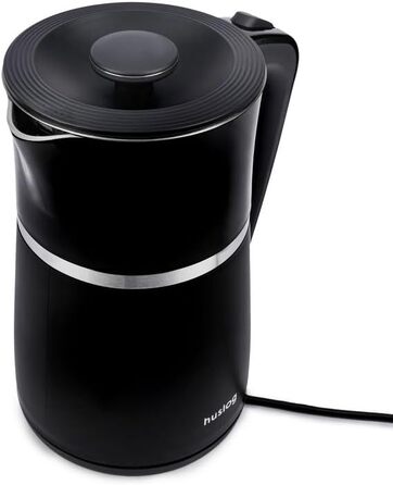 Електричний чайник з подвійними стінками 1.7L, 2200W, швидке кип'ятіння, тихий та безпечний, бездротовий з 360° підставкою, знімною кришкою, точним носиком, чорний