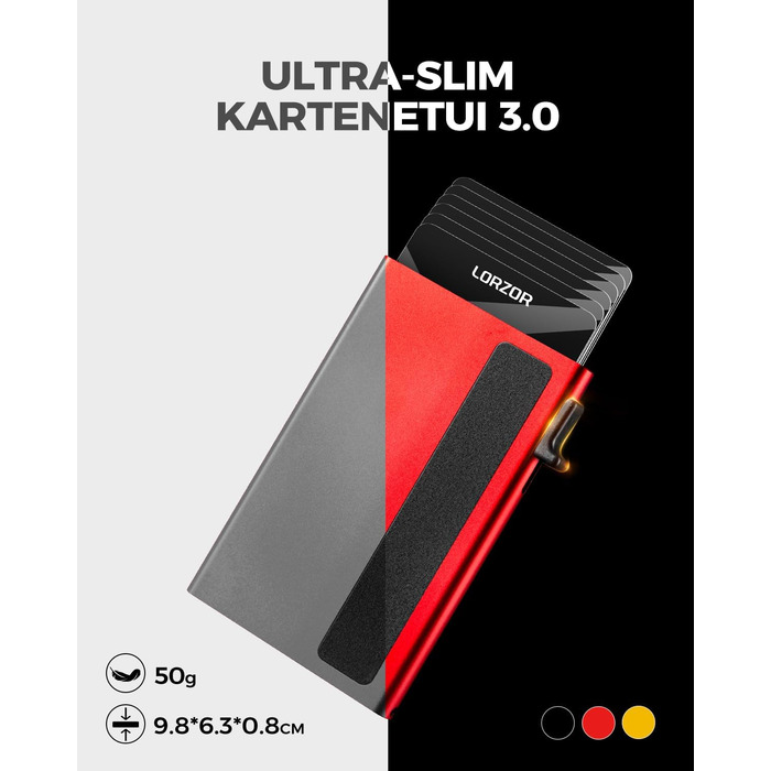 Чоловіче картхолдер LORZOR з магнітною застібкою, slim-гаманець з відділенням для монет, RFID захистом, вміщує 10 карт, smart-гаманець, червоний
