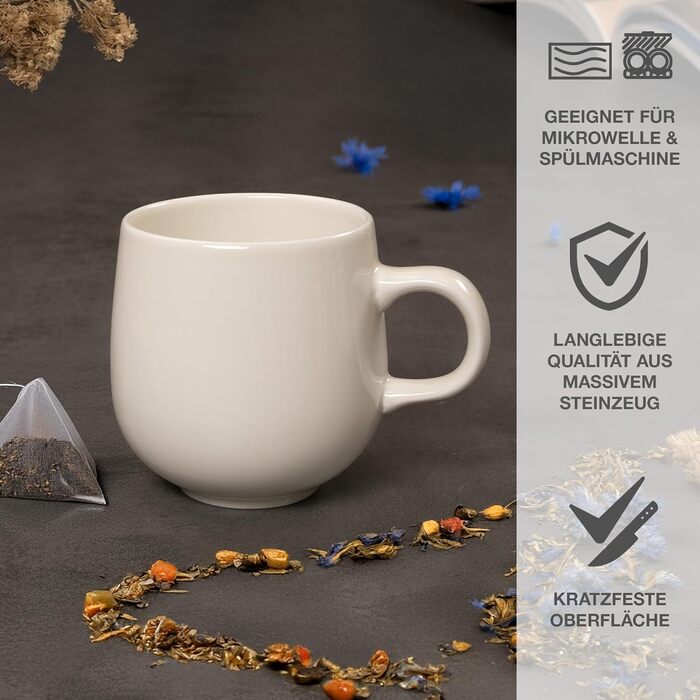 Набір кавових чашок Moritz & Moritz ALHAMBRA, 6 шт., кремовий колір, 380 мл, порцеляна. Стильний дизайн з ручкою, для кави, чаю, капучино