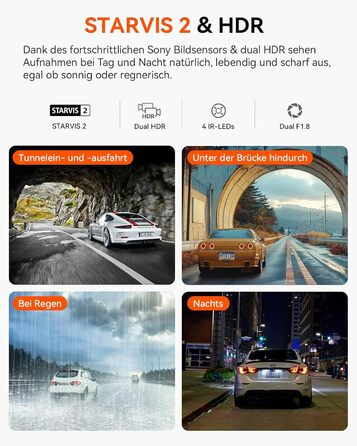 Автомобільний відеореєстратор VANTRUE N2X 2.7K+1080P, подвійна камера, HDR нічне бачення, GPS, Wi-Fi 5ГГц, додаток, голосове керування, 2'' екран, 24/7 паркувальний режим, G-сенсор, до 1ТБ