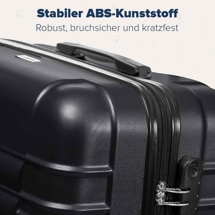 Набір валіз TRVLMORE 3 в 1: велика, середня, маленька, чорний колір. Валізи з жорстким корпусом, для подорожей, ручна поклажа 54x36x20 см.