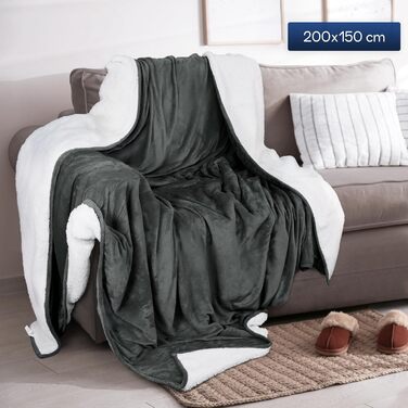 Плед Sherpa від Utopia Bedding, сірий, 200 x 150 см: теплий, м'який, двосторонній плед з плюшевого флісу для ліжка, дивана, кемпінгу та подорожей
