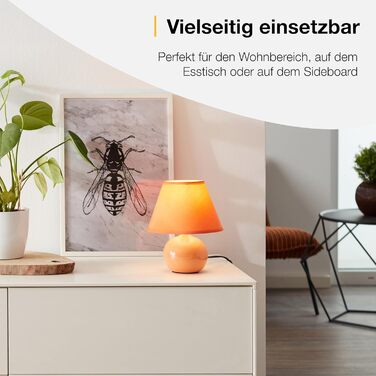 BRILLIANT Primo – стильна настільна лампа з тканинним абажуром, оранжевого кольору, для спальні, вітальні та приліжкового столика, цоколь E14