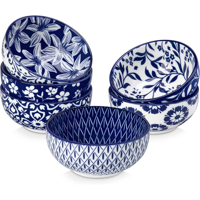 Набір кавових чашок з блюдцями Vancasso Cappuccino SELENE 6шт, 240мл, блакитно-білий вінтаж, порцеляна