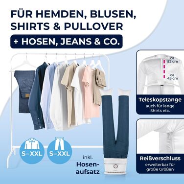 CLEANmaxx Автоматичний випрямляч сорочок | Замінює праску, відпарювач, steamer | Пристрій для випрямлення сорочок, блузок та штанів | Інноваційний та ефективний (з насадкою для штанів, рожевий)