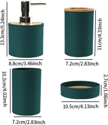 Набір аксесуарів для ванної кімнати Perfk (4 шт.): дозатор мила, тримач для зубних щіток, склянки для ополіскувача, декор для ванної кімнати, зелений (темно-зелений)