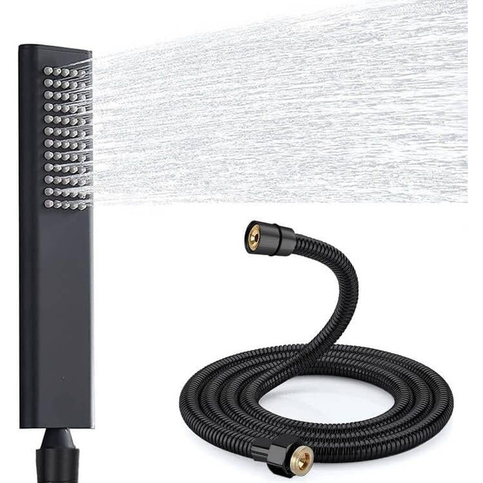 Delnet Classic High-Pressure Shower Head, Chrome, Traditional Telephone Style, Handheld Shower and 1.5m Hose (Modern, Black)