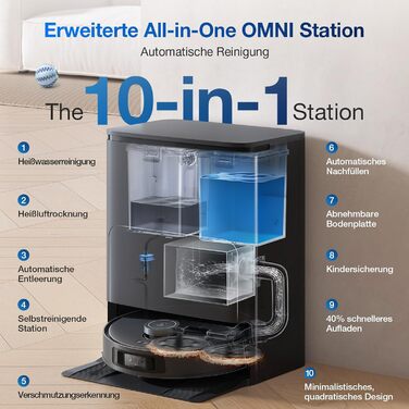 Робот-пилосос ECOVACS DEEBOT T30S PRO OMNI з функцією миття, 11000 Па, технологія ZeroTangle, миття гарячою водою 70°C, TruEdge™ для прибирання кутів, акумулятор 6400 мАг, уникнення перешкод за допомогою AI