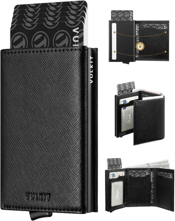 Чоловіче шкіряне картхолдер VULKIT з RFID-блокуванням, відділенням для грошей та віконцем для посвідчення (креуц-чорний)