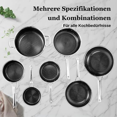 Набір посуду LEADZM Keramik 20 предметів для індукційних плит: каструлі, сковороди з кришками, екологічний (без PFOS/PFOA), чорний + натуральний