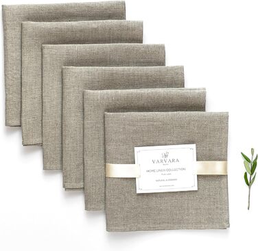 Varvara Home 6 Linen Napkins Nature - Fabric Napkins Linen Napkins - Napkins Linen Nature Brown Country Style 6-Pack 45x45 cm