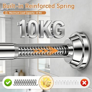 Штанга для душу без свердління, штанга для душу з нержавіючої сталі, стійка до іржі та ковзання, телескопічна висувна штанга 80-250см, для ванної кімнати, вікна, кухні, шафи