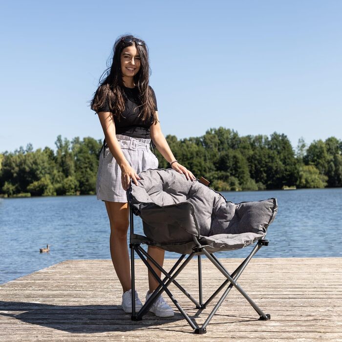 Крісло-трансформер Skandika Moonchair XL/Mala: зручне складне крісло з міцним сталевим каркасом для дому, саду, балкону та подорожей (сірий)