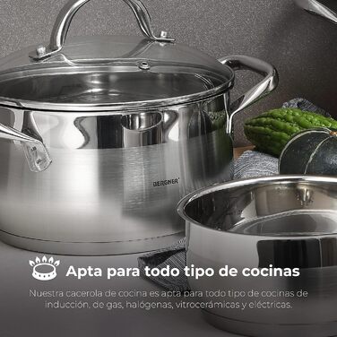 Каструля BERGNER Gourmet 8 л з кришкою, нержавіюча сталь, для всіх типів плит, ергономічні ручки