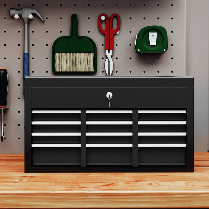 HOMCOM Tool Box, Tool Case without Tools, with 6 Drawers, Lock, Tool Box with Handle, Tool Chest, Steel, Black, 60 x 26 x 34 cm | Aosom