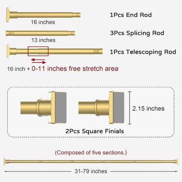 Натяжна штанга для душу Goldene, 79-200 см, регульована, без свердління, для ванної кімнати