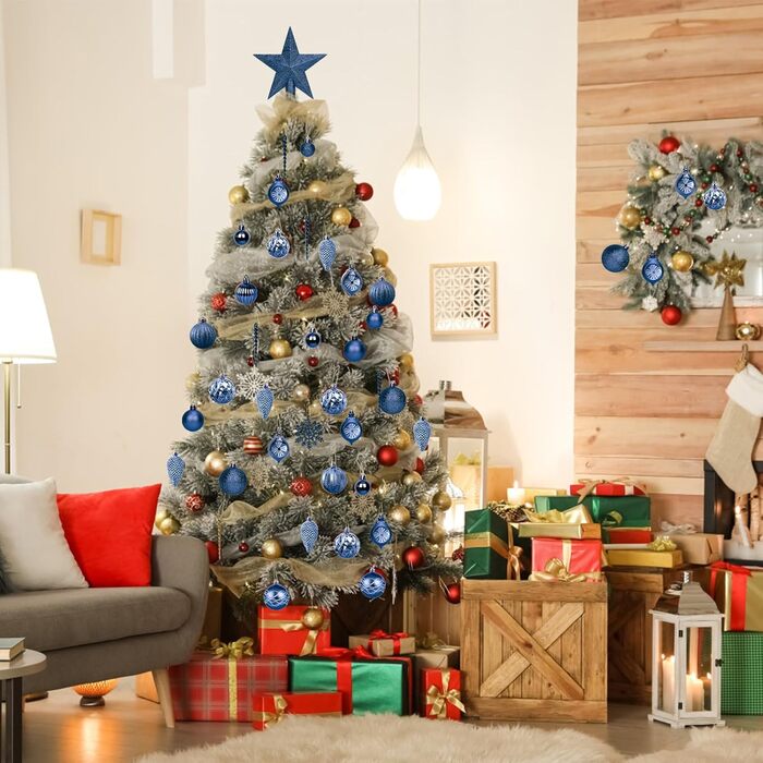 100 шт. прикраси для ялинки: кулі, верхівка, чорний колір, розбиваємі, підвісні, блакитний колір