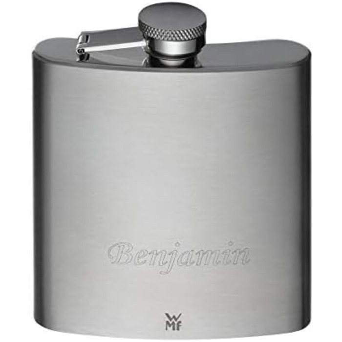 Фляга Manhattan WMF Cromargan® 6-частинна, 200 мл, з воронкою та штампом у шкіряному етолі, без гравіювання