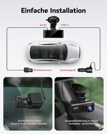 Відеореєстратор REDTIGER 4K/2.5K з двома камерами, STARVIS 2, IPS 3.18