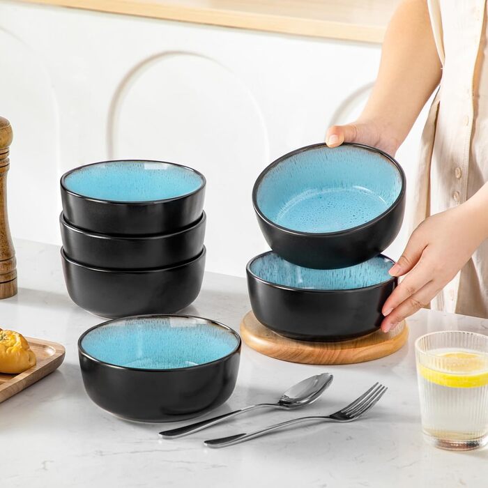 Набір тарілок Vancasso (6 шт.) Amber, 840 мл, для мюслі, супів, салатів, десертів, кераміка, блакитний колір