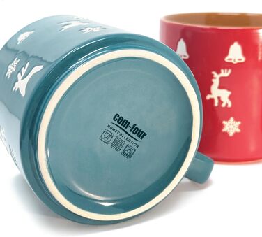 4 чашки для кави Com-Four® з кераміки з різдвяним дизайном, 250 мл (червоний/сірий/зелений/синій)