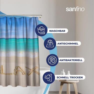 Штора для душу 180x200 см Take It Easy з кільцями (12 шт.) - водонепроникна, антибактеріальна, з малюнком, текстильна, сертифікат Öko-Tex