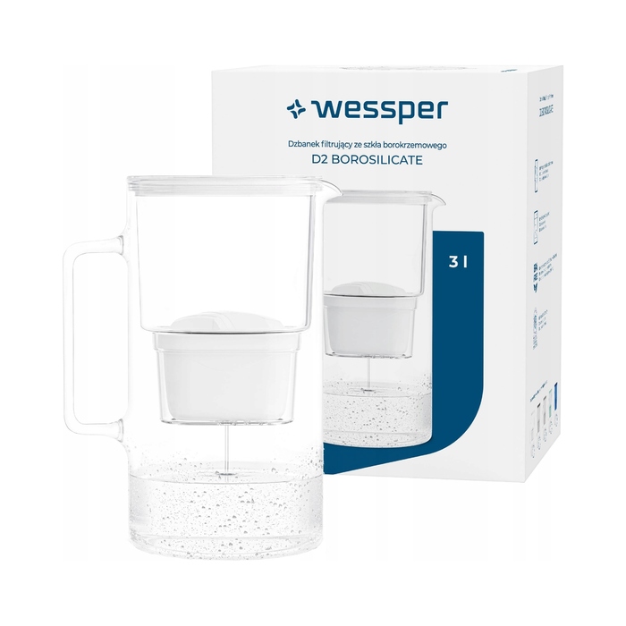 Скляний фільтр-кувшин Wessper D2 BOROSILICATE 3л, білий + фільтр