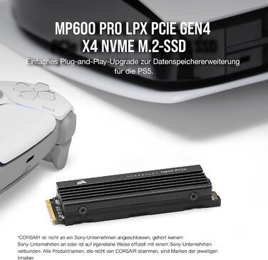 SSD Corsair MP600 PRO LPX 4TB M.2 NVMe PCIe Gen4 для PS5 (7100 МБ/с, 6800 МБ/с, компактний форм-фактор)
