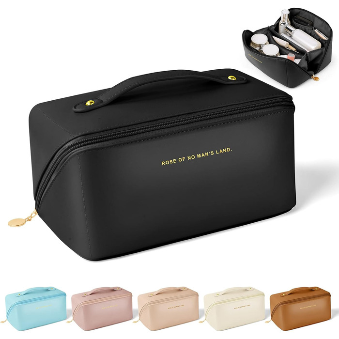 Чорна косметичка для подорожей з PU шкіри, велика місткість, водонепроникна | Органайзер для туалетних аксесуарів