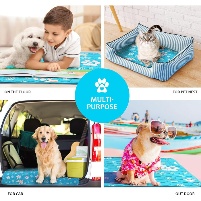 Килимок охолоджуючий для собак NIBESSER 2XL (150x100 см) - блакитна лапка, самоохолоджуючий, для дому, в авто