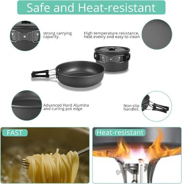 Набір посуду для кемпінгу Vinteam: 21 предмет, для 4 особи, туристичний посуд, казанок, міні-посуд