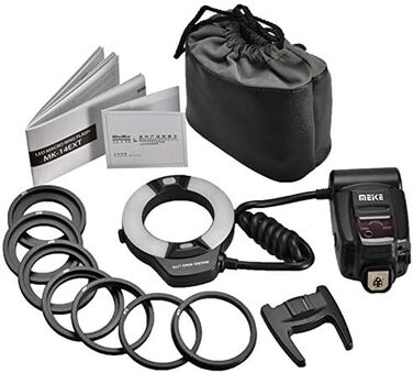Meike MK-14EXT LED E-TTL кільцева спалах для Canon - 8 адаптерних кілець