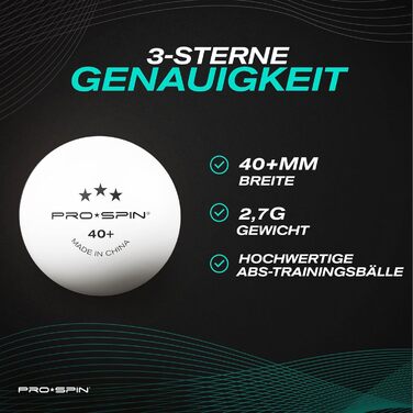 PRO SPIN Table Tennis Balls - 3 Star 40+ White Table Tennis Balls | High-Quality ABS Training Balls | Durable for Indoor & Outdoor Use, Competition & Play - 60 Pack