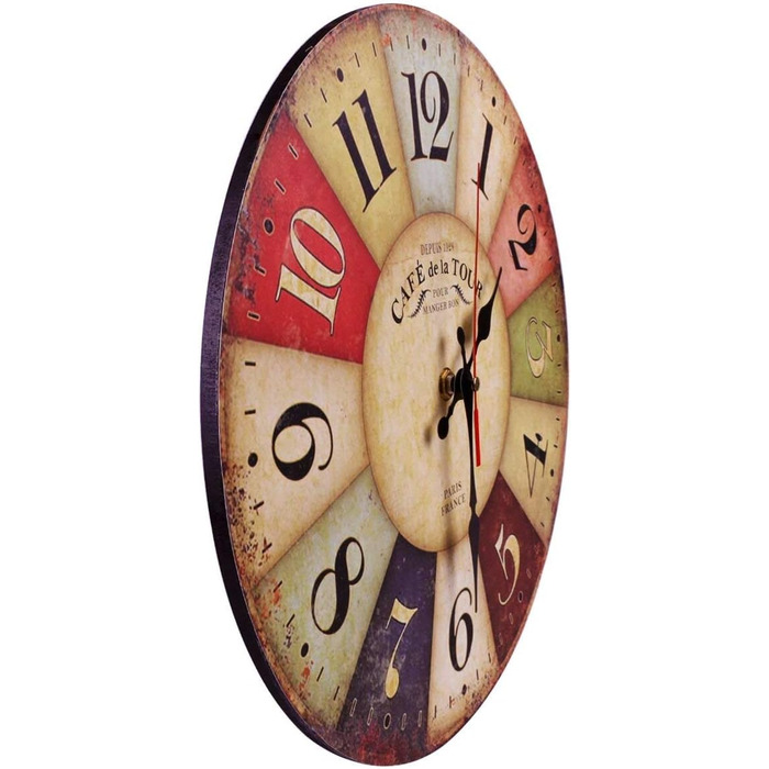 YOAI Wall Clock Kitchen Clock Vintage Shabby CHIC Antique Nostalgic Rustic MDF Quartz Clock with Silent Movement, 12 inch/30CM Ø (Light Brown)