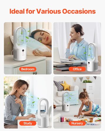 Безлопатевий вентилятор VEVOR 330 мм, портативний USB-вентилятор, 6 режимів, тихий, з LCD-дисплеєм, для дому, офісу, дитячої кімнати