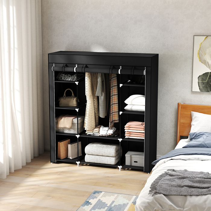 Шафа для одягу HOMCOM з блискавкою, 1 перекладина для одягу, 10 полиць, 150x43x162,5 см, флізелін, економія місця та міцна