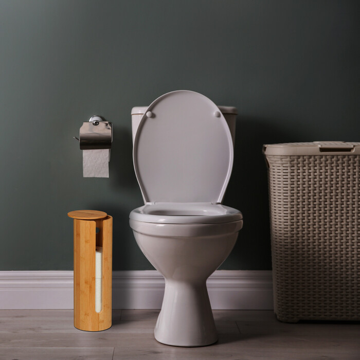 Relaxdays Bamboo Round Toilet Paper Holder
