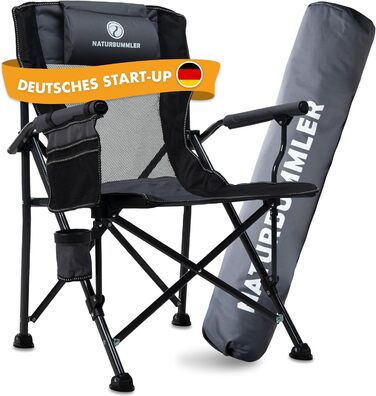 Складний туристичний стілець NATURBUMMLER® Cloud Sit+ сірого кольору – 150 кг, дихаюча сітка, висока спинка, для кемпінгу, риболовлі, саду та відпочинку на природі
