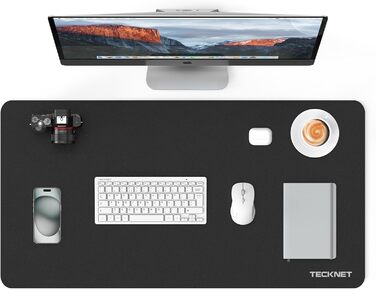 TECKNET Килимок на стіл, 80 x 40 см, захист від вологи, для ноутбука, PU шкіра, двосторонній, для офісу/дому (Темно-сірий)