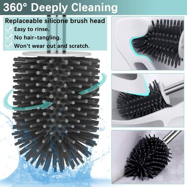 Силіконова щітка для унітазу з підставкою, комплект, без щетинок, швидковисихаюча, антибактеріальна. Підходить для ванної кімнати та кухні. Сталевий тримач, монтаж на стіну без свердління. Білий та сірий колір.