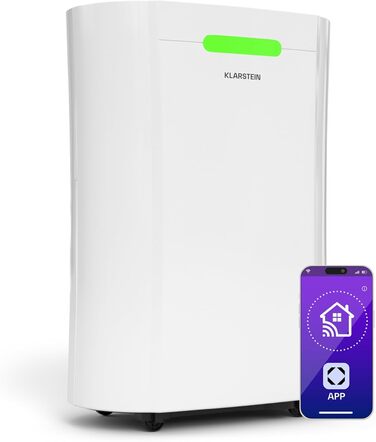 Klarstein AeroDry Smart 12л електросушарка - 12л/день, 2.5л резервуар, 39дБ, WiFi/App/Alexa, LED дисплей, таймер 24г, вугільний фільтр, для приміщень до 18м², преміум якість