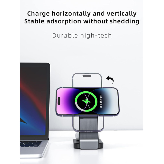 Бездротовий зарядний пристрій MagSafe 3-в-1 15W для iPhone 16/15/14 Pro Max, Apple Watch (iWatch 10/SE/9) та AirPods Pro - Чорний