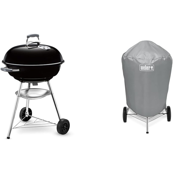 Гриль Weber Compact Kettle 47 см, чорний, кришка, комплект із чохлом для вугільних грилів (57 см), кулеподібний
