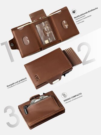 GSG SINCE 1998 Men's Leather Wallet, Slim Wallet with Coin Pocket & RFID Protection Card Holder Portomonee for 9-10 Cards, Slim Wallet for Men brown