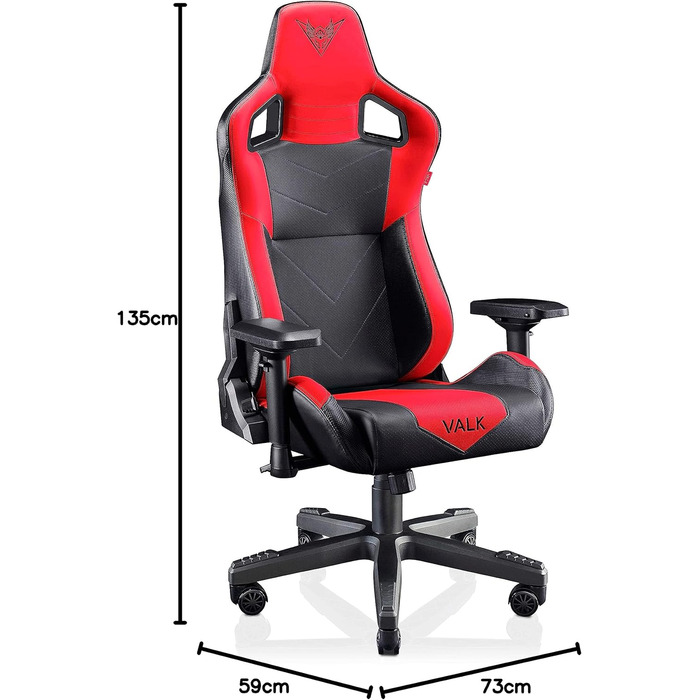 Ігровий крісло VALK Gaia з підлокітниками 4D, газовою амортизатором класу 4, регульованою спинкою 160º та штучною шкірою (Червоний)
