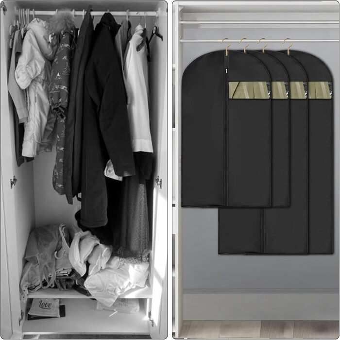 4 місткі мішки для одягу 60x120/100 см, чорні мішки для одягу, захисні чохли для костюмів, курток, вечірніх суконь з блискавкою, мішки для одягу 120 см для костюмів, курток, вечірніх суконь