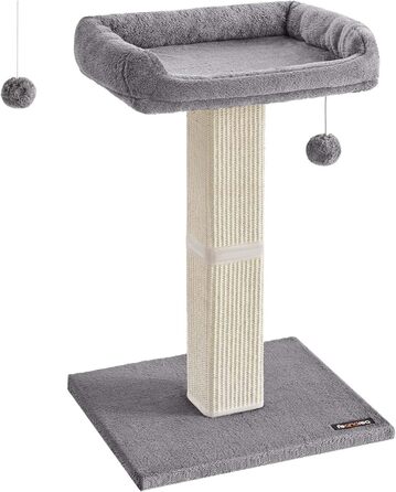 Feandrea Cat Tree, Cat Tower with 40 x 30 cm Plush Platform, Scratch Post, Cat Scratching Post, 71 cm High, Sisal-Wrapped Scratching Column, 45 x 40 cm Base, with Plush Ball, Light Grey PCA022W01