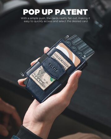 Чоловічий шкіряний картхолдер VULKIT з RFID-захистом, вікном для документів, темно-синій